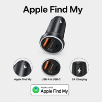 Chargeur de voiture universel USB + Type-C en ABS, sortie 12V/2A, modèle TR200, certification MIF, Find My Tracker