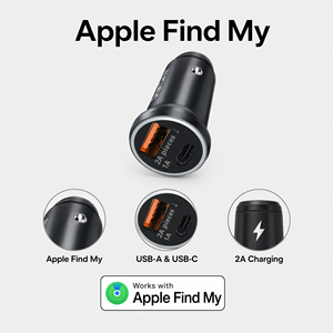 Caricabatterie per Auto Universale USB + Type-C in Materiale ABS, Uscita 12V/2A, Modello TR200, Certificazione MIF, Localizzatore Find My Tracker - Product Image 3