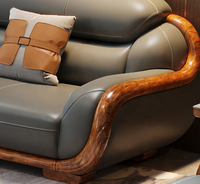 Ensemble de canapés de luxe en cuir et bois massif pour villa haut de gamme, mobilier de salon moderne italien 1+2+3 places