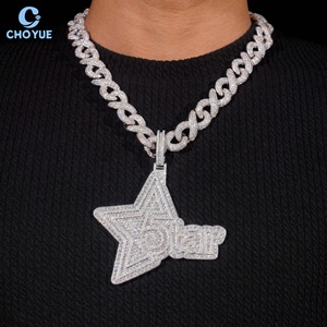 Custom Star Design Iced Out Fully Moissanite <b>Pendant</b> <b>Solid</b> 925 Sterling Silver <b>Gold</b> Plated VVS Moissanite Charms Hip Hop Jewelry - Product Image 4