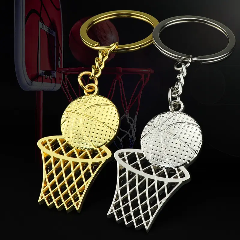 패션 스포츠 클럽 프로모션 장식 선물 3D 골드 실버 농구 후프 키 체인 펜던트 가방 매달려 장식 열쇠 고리