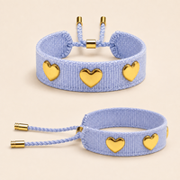 Bracelet d'amitié personnalisé avec logo brodé, cœurs dorés en métal, ajustable, tressé, OEM, cadeau de mode pour femme