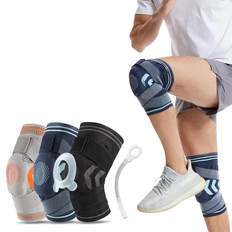 SHIWEI-2199 # 압축 무릎 지지대 니트 무릎 보호대 스트랩과 측면 안정기 슬리브