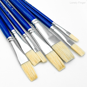 Ensemble de pinceaux plats professionnels en poils de sanglier pour <span class=keywords><strong>peinture</strong></span> à l'<span class=keywords><strong>huile</strong></span>, 7 pièces, manche en bois, virole, fabriqué en Chine - Product Image 5