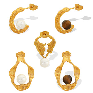 Retro Stainless Steel <b>Stud</b> <b>Earrings</b> Geometric C Shape Faux Pearl Women's Party Jewelry - Product Image 5