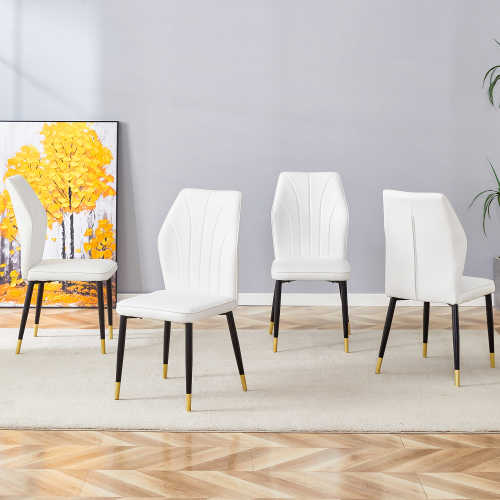 4 Modern PU Patterned Backrest Dining Chairs with Black Metal Legs Stylish Comfortable for Home Kitchen Bedroom Office Use FCJ