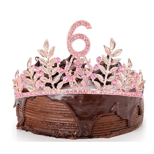 Set Corona e Fascia di Compleanno Oro Rosa con Strass e Foglie, Decorazioni per Feste per Ragazze e Donne WB075 - Product Image 6