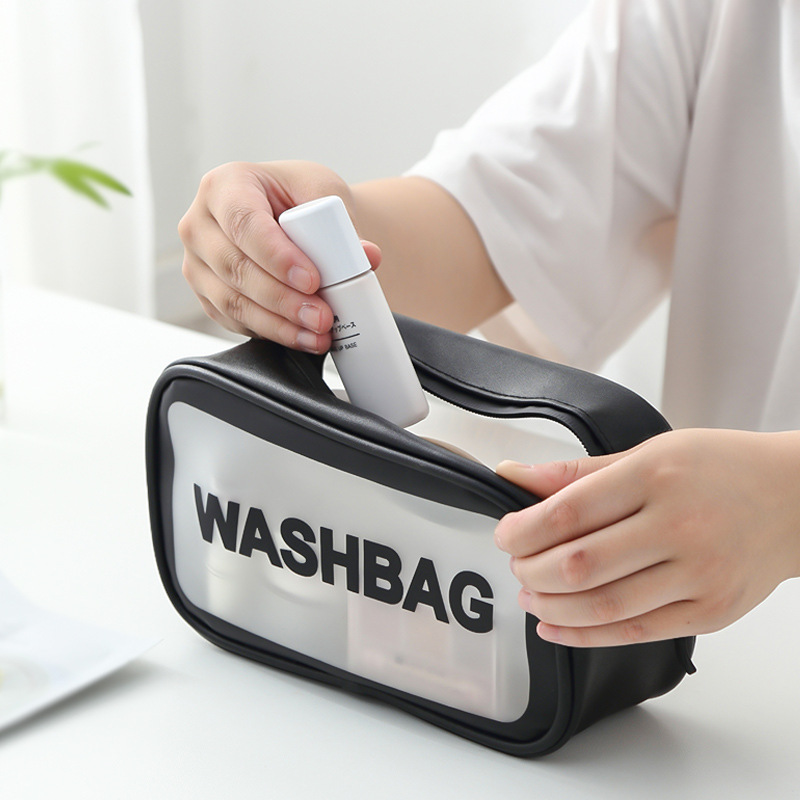 Biodegradable Custom Logo Travel Vinyl Waterproof Beach Zipper Cosmetic Bag TPU PVC Toilet Wash Bag
