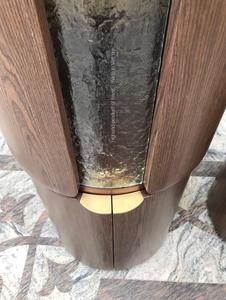 Luxury Modern Walnut Wood Cylinder Wine Cabinet Round Home Bar Liquor Cabinet with LED Light and Glass Door for Living Room - Product Image 4