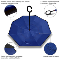 Parapluie inversé manuel personnalisé de 24 pouces, double couche, réversible, coupe-vent, pliable, avec poignée en C