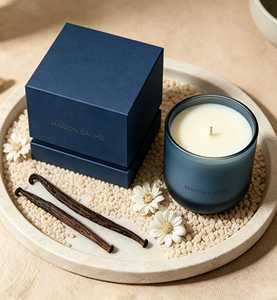 Boîte cadeau rigide de luxe personnalisée pour bougie, avec logo estampé à chaud, en carton ivoire, fermeture magnétique, et insert en éponge pour l'emballage de pots de bougies - Product Image 6