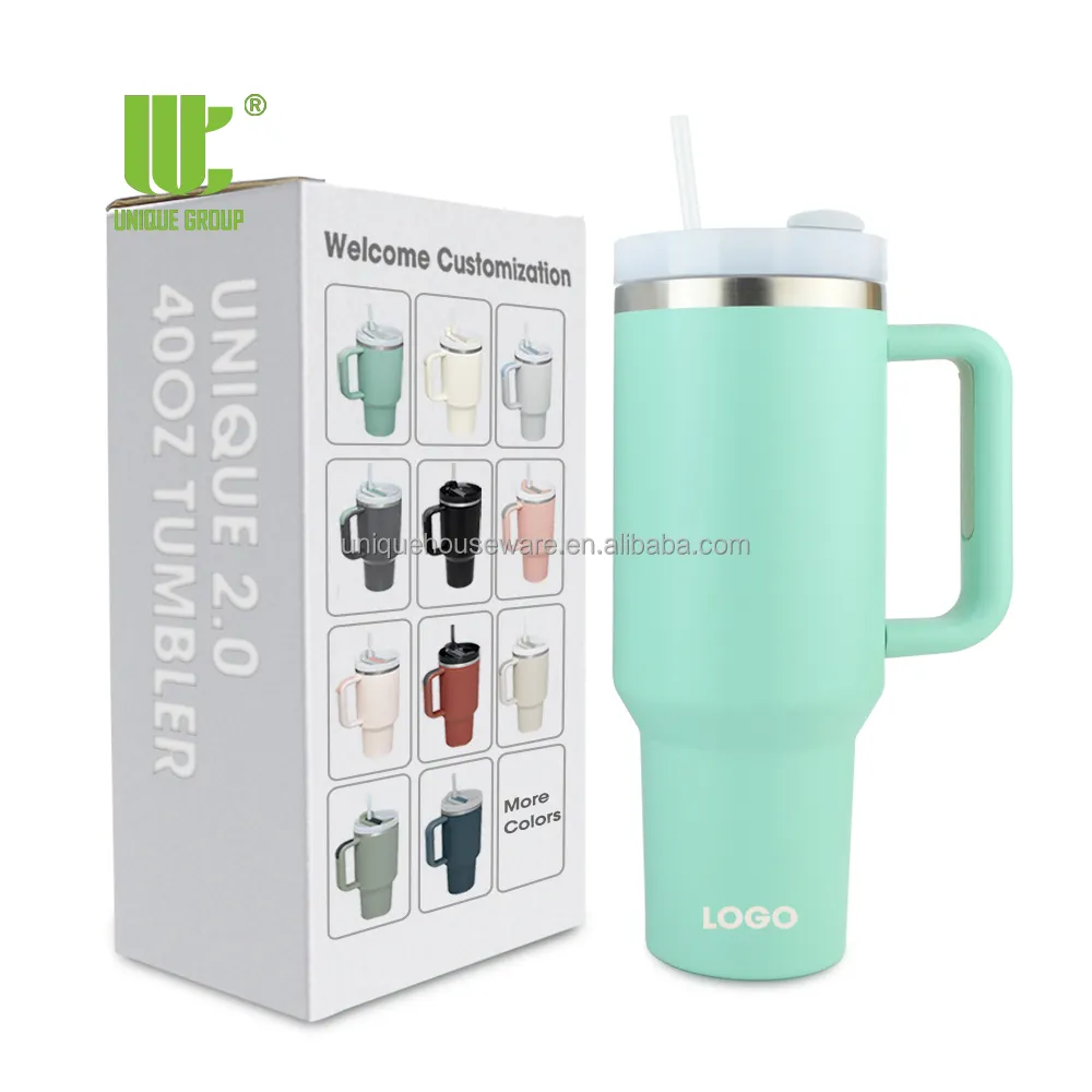 2.0 Vacuum Insulated Tumbler Removable Silicone Straw Top Sublimation 40oz Stainless Steel Tumbler With Straw And Handle