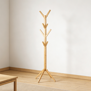 Porte-manteau moderne et robuste en bambou marron, design européen moderne pour salon, chambre, salle de sport, bureau à domicile, entrée, hôtels - Product Image 1