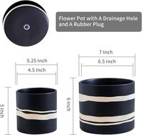Pot de fleurs en céramique - 5 + 7 pouces, pots de plantes robustes avec trou de drainage et bouchons en caoutchouc - Noir semi-mat et naturel
