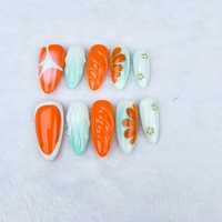 Vente en gros Orange Longueur moyenne Tendance Rafraîchissant Vent Dessiné à la main Faux ongles