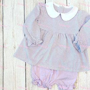 Set di <span class=keywords><strong>Abbigliamento</strong></span> Boutique per Bambina, Tutina Rosa a Righe con Colletto Peter Pan, Outfit Autunnale con Volant per Neonati e Bambini, <span class=keywords><strong>Abbigliamento</strong></span> per Bambini all'Ingrosso - Product Image 5