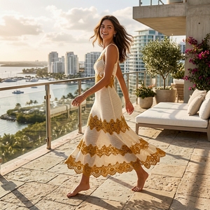 Robe midi en maille unie sans manches ajourée de haute qualité pour femme, nouvelle collection été 2026 - Product Image 1