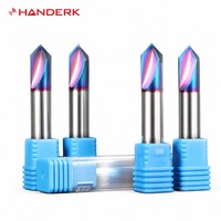 Fraise à chanfreiner personnalisée HANDERK HRC65 90 degrés en carbure de tungstène, jeu de fraises OEM/ODM revêtues AlTiN pour outils CNC