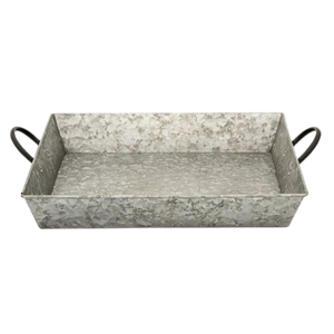 Juego de dos bandejas de metal para casa de campo, decoración vintage, bandeja de fiesta, bandeja de servicio de comida de metal rústico galvanizado con asas - Product Image 4