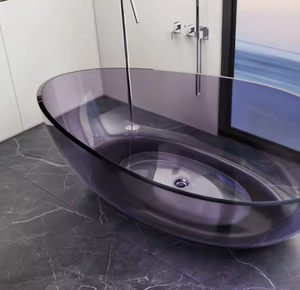 Vasca da Bagno Ovale Moderna in Resina Trasparente, Stile Contemporaneo, Autoportante per Hotel - Product Image 1