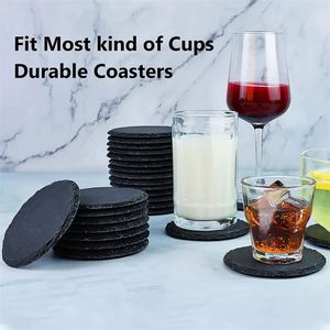 4 Inch Classic <b>Square</b> <b>Black</b> Slate Coasters Anti-Scratch Bottom Drink Cup Coaster for <b>Coffee</b> <b>Table</b> Home Kitchen Gifts - Product Image 5