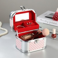 Boîte de rangement portable pour cosmétiques et bijoux en alliage d'aluminium à paillettes, très élégante, sac de voyage pour maquillage, mini rouge rose