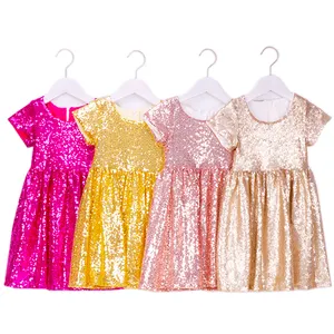 Sequin Bên Dresses Cho Cô Gái Mùa Hè 2024 Công Chúa Ăn Mặc Lấp Lánh Sinh Nhật Buổi Tối Trang Phục Chính Thức