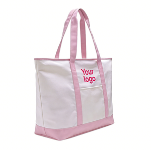 Customized Logo Prints Blank Plain with Zipper Pocket and Length Shoulder Handle Medium Calico Shopping Cotton <b>Canvas</b> <b>Tote</b> Bags - Product Image 2