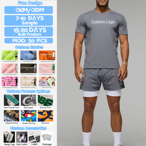 Set da Palestra 2 in <span class=keywords><strong>1</strong></span> per Uomo con Logo Personalizzato, Pantaloncini Compressivi e T-shirt, Completo a 2 Pezzi ad Asciugatura Rapida per Corsa e Fitness - Product Image 1