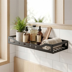 Étagère d'angle moderne en alliage de zinc noir, sans perçage, pour salle de bain, cuisine (épices) et rangement d'articles de toilette - Product Image 2