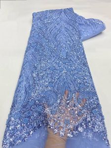 NI.AI Nuovo Design Tessuto Ricamato con Motivi Simmetrici, Pizzo in Rete con Paillettes e Perle, Tessuto in Pizzo con Paillettes - Product Image 6