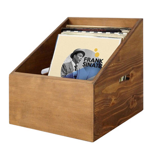 Handmade Wood Desktop Vinyl Record Album Holder Storage Box Collector Crate Open Top Record Display Bin