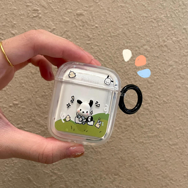For Airpods 1 2 3 Pro Soft Transparent TPU Cartoon 3D Prairie Puppy Buckle Ring Earphone Protective Case