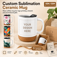 Mug en céramique personnalisé de 15 oz pour sublimation, vente en gros, gobelet à café avec poignée et base en bois, idéal pour cadeaux d'entreprise et promotionnels