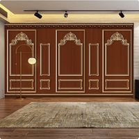 Traditionelles Europäisches Holzmaserung-Weinrot Vlies-Wandtuch, Wasserdicht, für Einkaufszentren und TV-Hintergründe, Einfache DIY-Installation