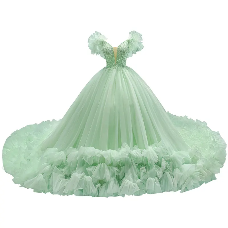 Vestidos elegantes de Quinceañera de encaje verde de lujo para mujer