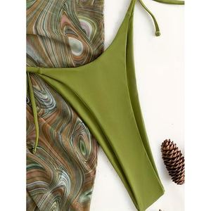 Wave Print 2026 Sexy Three Pieces Bikini Set Women Swimsuit with Skirt Female Swimwear Bathing Suits Summer Beach Wear <strong>Vikinis</strong> - Product Image 1