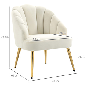 Chaise rembourrée en velours avec dossier en coquille pour chambre à coucher et salon, 63x65x84cm HOMCOM - Product Image 3