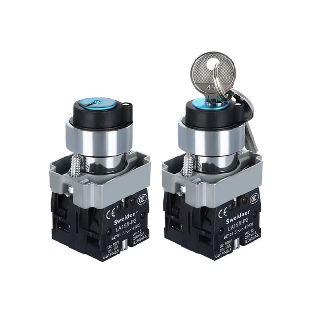 LA155-P2 Self-Locking Metal Key 22mm Knob Two Gear Selection Conversion Rotary Switch