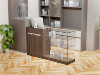 Comptoir de caisse 2-en-1 en verre, vitrine avec étagères réglables en verre trempé, porte coulissante en verre, armoire de présentation en bois – Vente en gros
