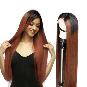 Ombre T1B/30 Wig Straight Hair Glueless Full Lace Wigs 30"Brazilian Human Hair Wigs For Women