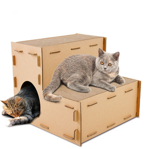 DIY Austauschbarer Wellpappe-Kratzbaum für Katzen in Treppenform mit Katzennest-Haus - Product Image 3