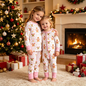 Pijamas de Navidad para Bebés Niñas con Lazos de Jengibre Personalizados, Mono Estampado, Ropa Festiva al por Mayor, Algodón Orgánico y Spandex Suave - Product Image 2
