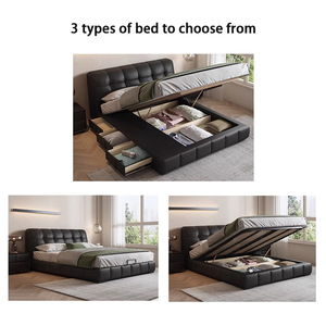 Sang trọng màu đen chính hãng Da Vua Kích thước đôi Nữ Hoàng khung giường gas Lift bọc lưu trữ Up-holstered giường ngả ngăn kéo - Product Image 6