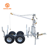 Remorque en acier pour VTT agricole et forestier avec grue réglable et châssis robuste, capacité de 1000 kg pour le transport de grumes