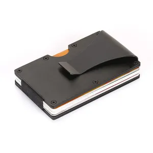 Cartera delgada de metal de aluminio negro con precio de fábrica minimalista con clip para dinero, tarjetero Anti RFID de crédito