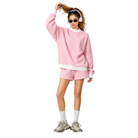 Ensemble court sweat-shirt col montant pour femme SS26D096, en molleton 350 GSM, coupe oversize avec coutures en X, broderie personnalisée