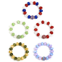 Bracelet extensible bohème multicolore en perles acryliques avec billes en zircon CZ et strass, ajustable pour femme