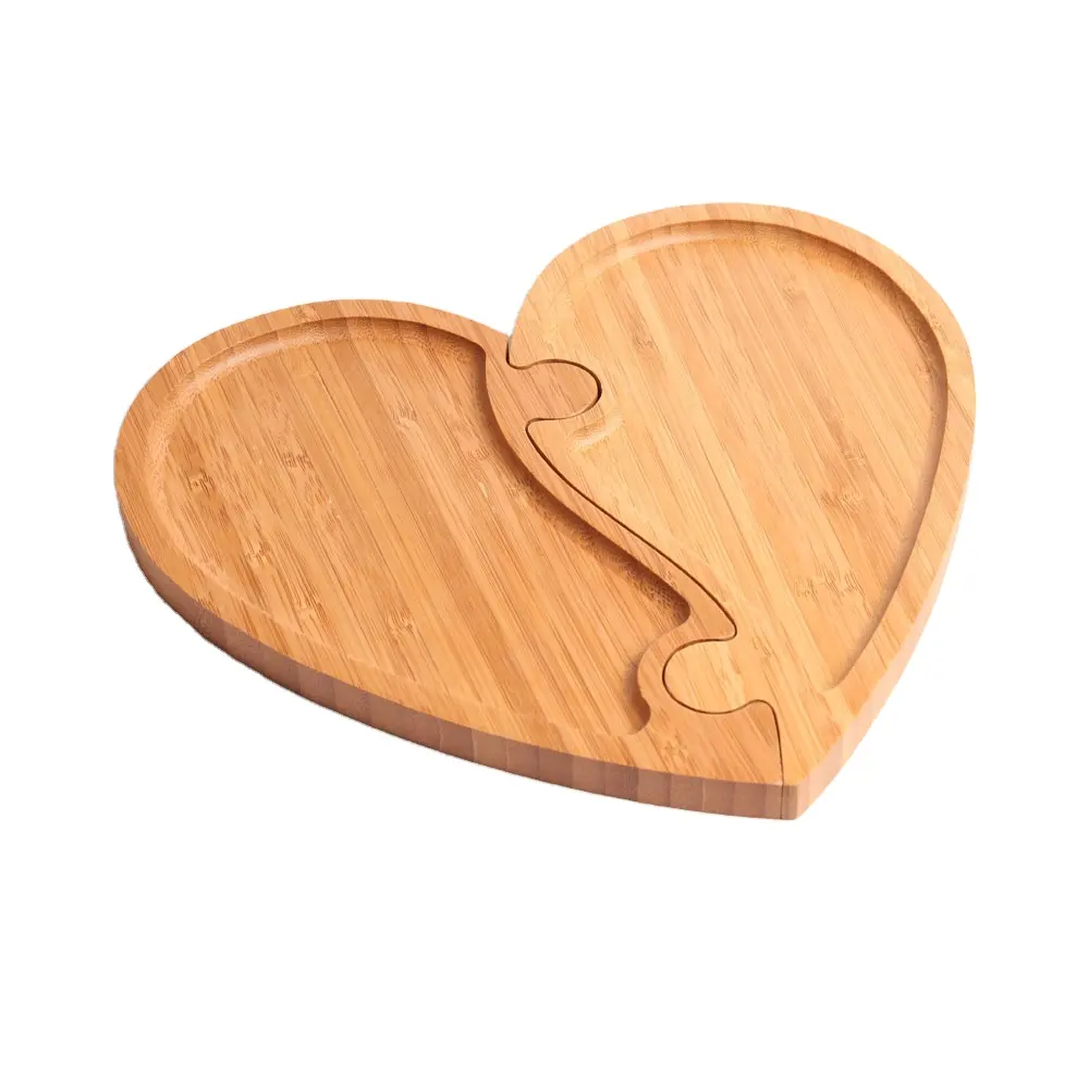 Customization Bamboo Snack Bread Fruit Serving Tray Love Heart Shaped Bamboo Serving Tray Plate