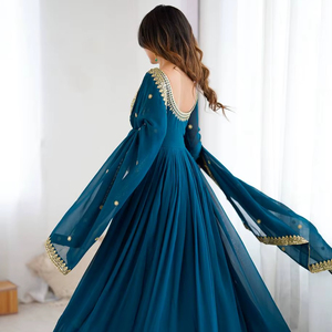 Salwar Kameez de Diseño Indio para Mujer, en Poliéster Imitación Georgette, con Bordado Fino y Lentejuelas, Estilo Bollywood, Largo hasta el Suelo, Festivo, de Primera Calidad - Product Image 1